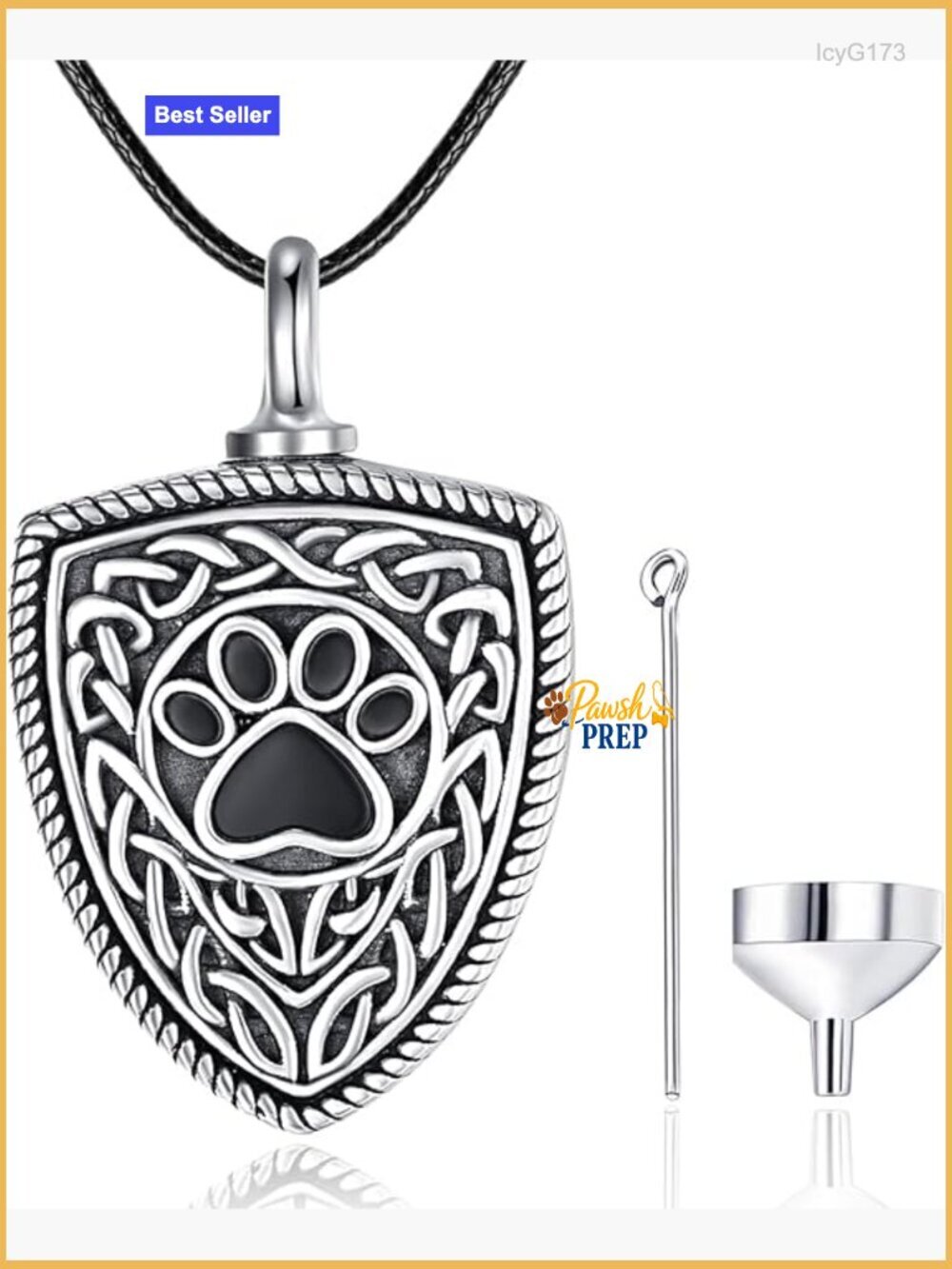 Sterling Silver Pet Ashes Necklace Pendant Celtic Knot Paw Print Memorial